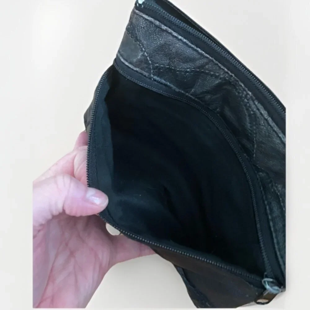 vintage leather patchwork pouch cosmetic makeup bag travel everyday